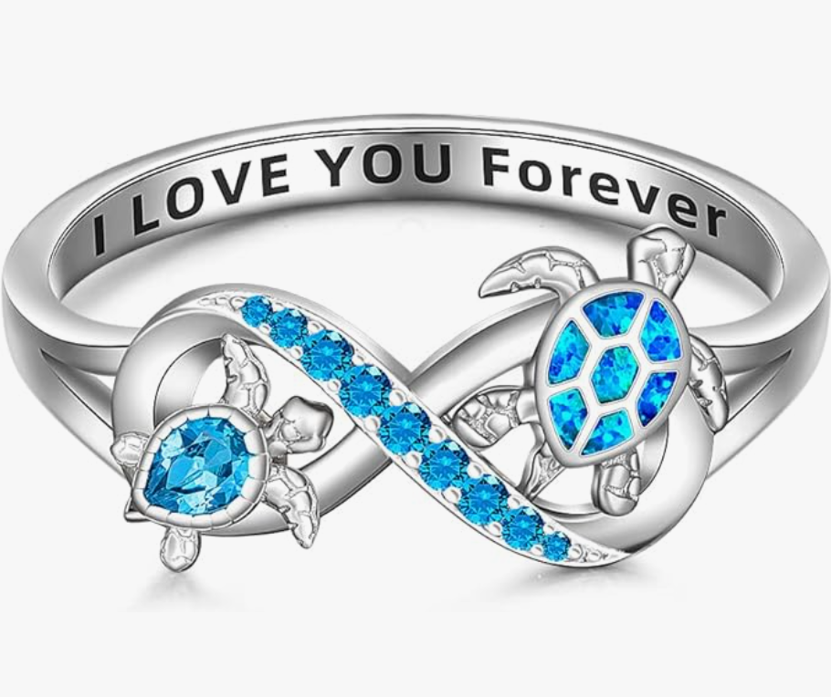 Blue Opal Sea Turtle Ring Infinity Turtle Jewelry Gift 925 Sterling Silver