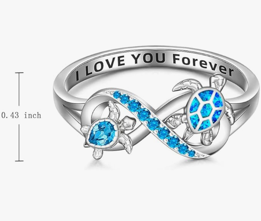 Blue Opal Sea Turtle Ring Infinity Turtle Jewelry Gift 925 Sterling Silver