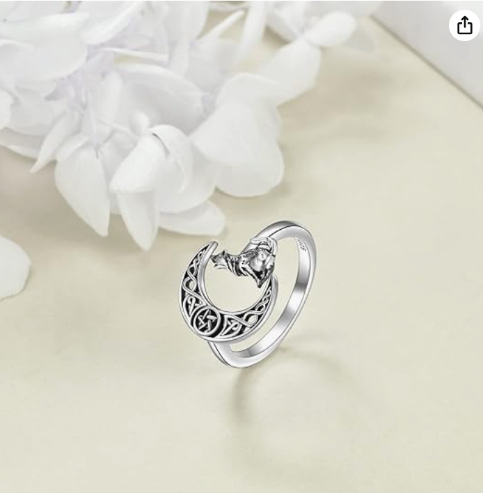 Adjustable Celtic Wolf Ring Wolf Moon Jewelry Womens Girls Teen Birthday Gift 925 Sterling Silver