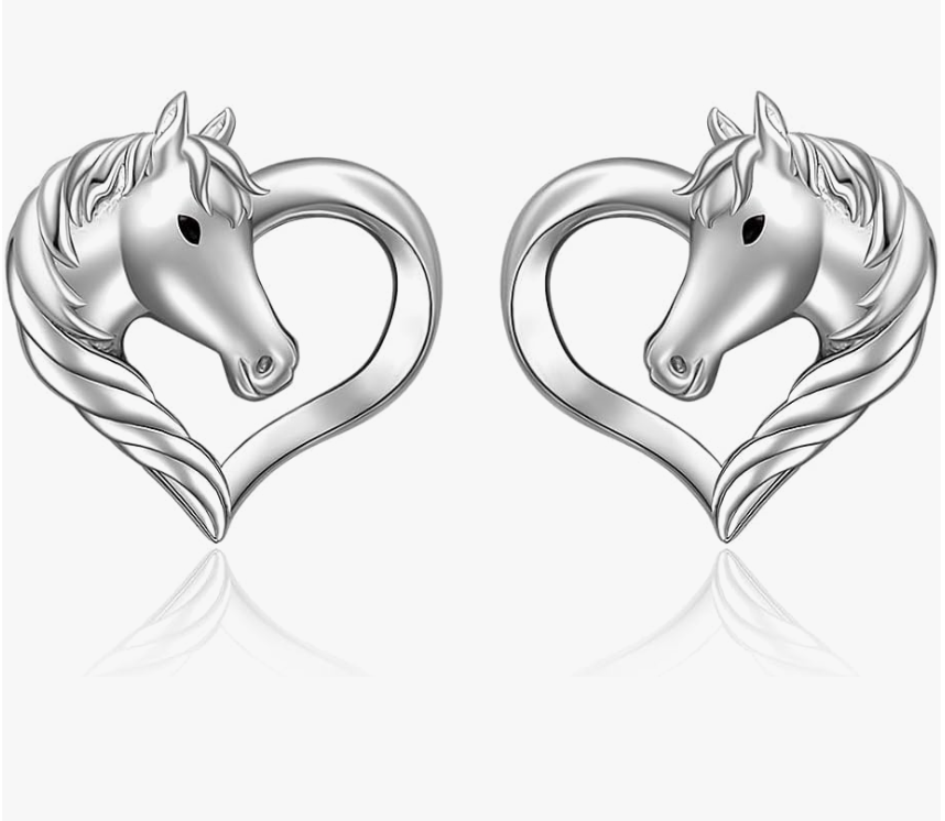 Cute Horse Heart Love Earrings Horse Cowgirl Jewelry Birthday Gift 925 Sterling Silver