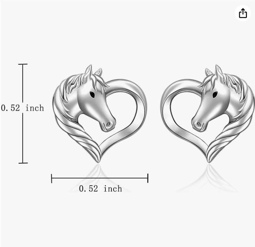 Cute Horse Heart Love Earrings Horse Cowgirl Jewelry Birthday Gift 925 Sterling Silver