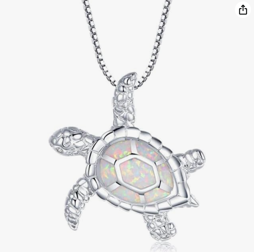 Blue Opal Sea Turtle Necklace Pendant Beach Ocean Tropical Green Turtle Jewelry Hawaiian Birthstone Chain Gift 925 Sterling Silver 20in.