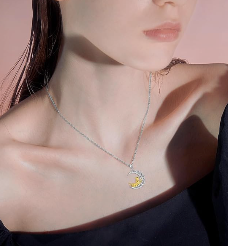 Celtic Moon Cheetah Pendant Panther Necklace Leopard Chain Jaguar Jewelry Birthday Gift 925 Sterling Silver 20in.