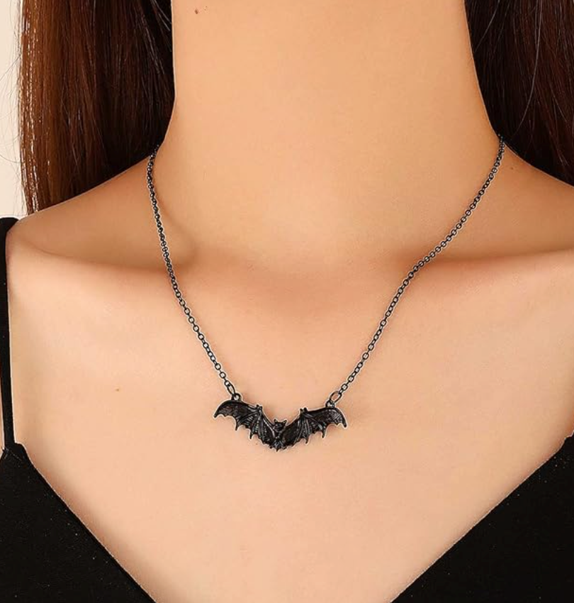 Cute Small Bat Necklace Black Bat Wing Pendant Chain Halloween Jewelry Birthday Gift 20in.