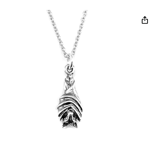 Small Hanging Bat Necklace Bat Wing Pendant Chain Gothic Mystic Witch Halloween Jewelry Birthday Gift Sterling Silver 20in.