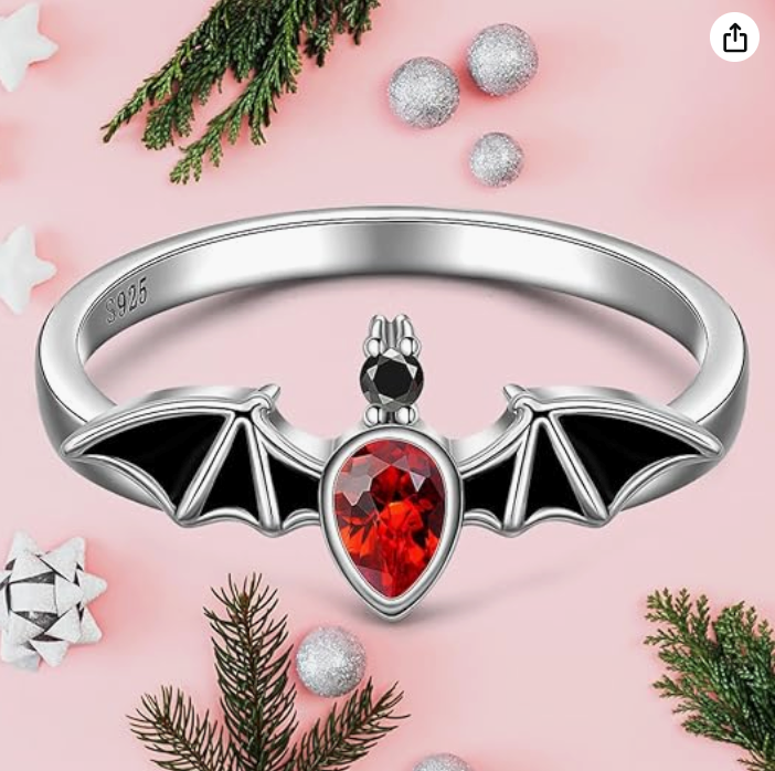 Red Bloodstone Black Bat Ring Bat Wing Gothic Mystic Witch Ring Halloween Jewelry Birthday Gift 925 Sterling Silver