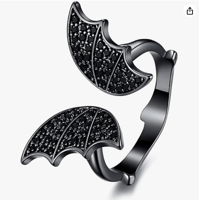 Adjustable Black Diamond Bat Ring Bat Wing Gothic Mystic Witch Ring Halloween Jewelry Birthday Gift 925 Sterling Silver