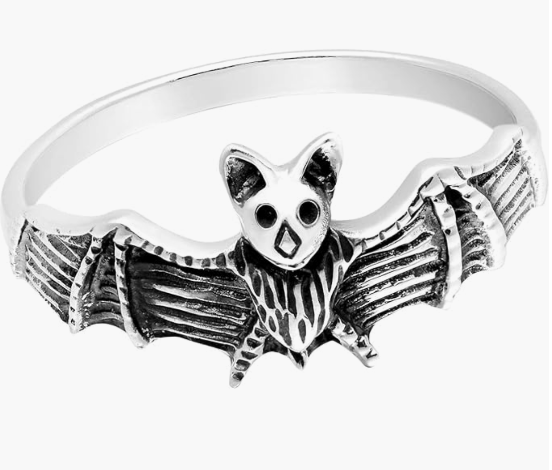 925 Sterling Silver Spooky Nocturnal Bat Ring Bat Wing Gothic Mystic Witch Ring Halloween Jewelry Birthday Gift