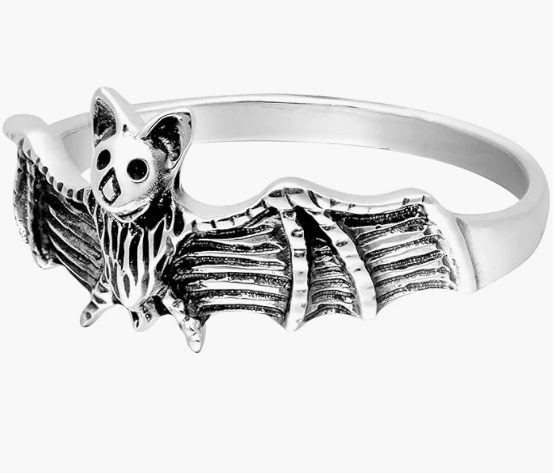 925 Sterling Silver Spooky Nocturnal Bat Ring Bat Wing Gothic Mystic Witch Ring Halloween Jewelry Birthday Gift