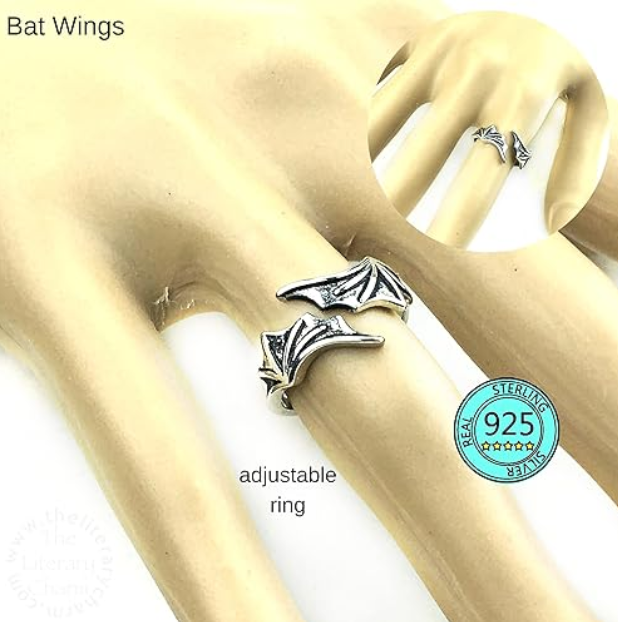 925 Sterling Silver Adjustable Bat Ring Bat Wing Gothic Mystic Witch Ring Halloween Jewelry Birthday Gift