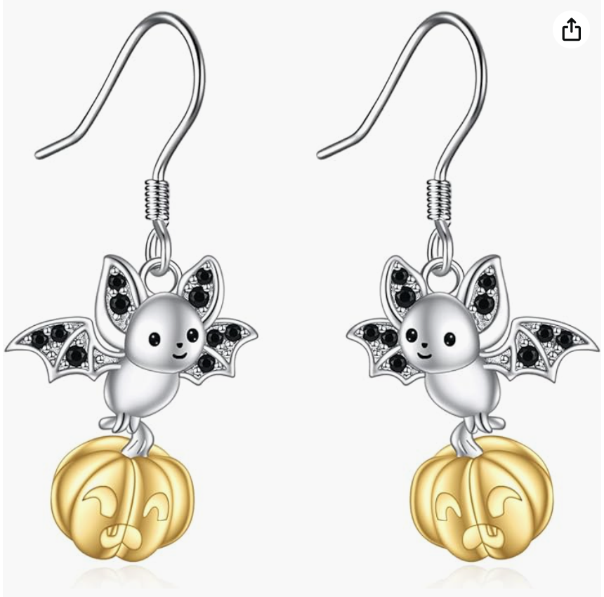 Bat Pumpkin Earrings Hanging Gothic Mystic Witch Pumpkin Bat Earring Halloween Jewelry Birthday Gift 925 Sterling Silver