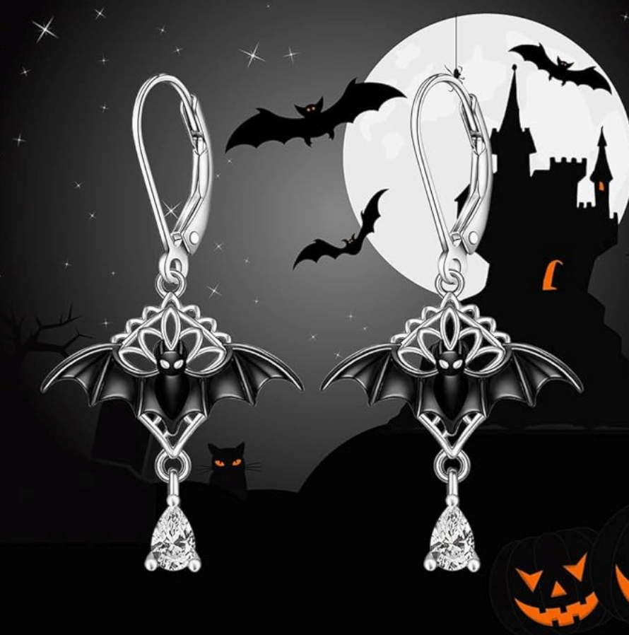 Bat Hanging Diamond Earrings Christmas Tree Green Clover Sea Turtle Blue Snowflake Bat Earring Halloween Jewelry Birthday Gift 925 Sterling Silver