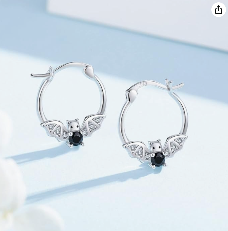 Black Bat Hoops Earrings Gothic Mystic Witch Bat Necklace Bracelet Halloween Jewelry Birthday Gift 925 Sterling Silver