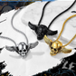 Deathbat Necklace Skull Wings Pendant Skull Head Jewelry Birthday Gift Gold Silver Stainless Steel 24in.