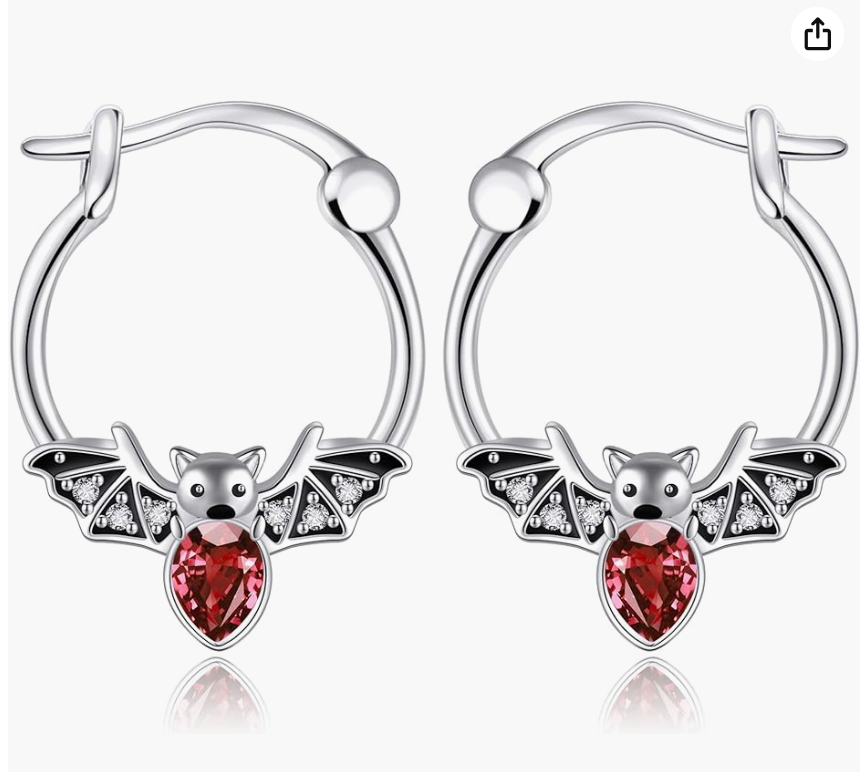 Red Blood Stone Bat Earrings Hoops Gothic Mystic Witch Bat Earring Halloween Jewelry Birthday 925 Sterling Silver