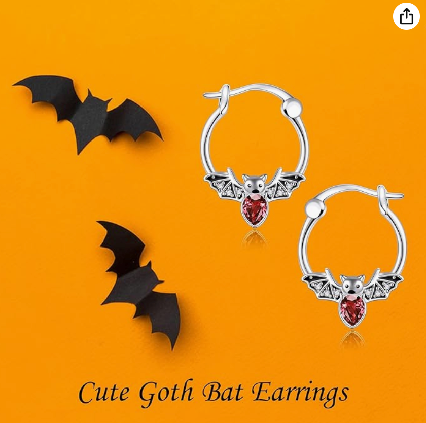 Red Blood Stone Bat Earrings Hoops Gothic Mystic Witch Bat Earring Halloween Jewelry Birthday 925 Sterling Silver