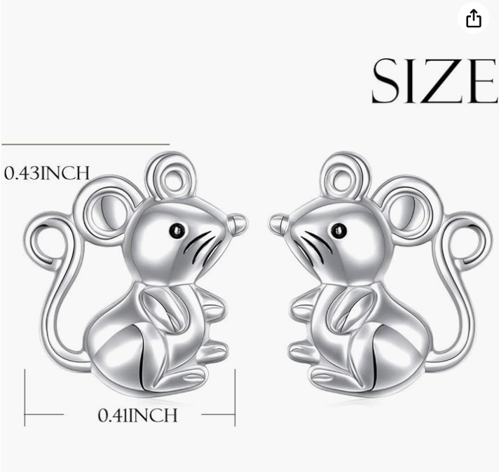 925 Sterling Silver Mouse Earrings Rat Earring Mouse Jewelry Womens Girls Teen Birthday Gift