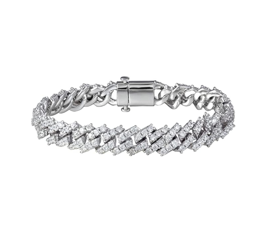 12mm Prong Bracelet Cuban Link Simulated Diamond Gold Silver Color Hip Hop Jewelry Iced Out Bling 8.5in.