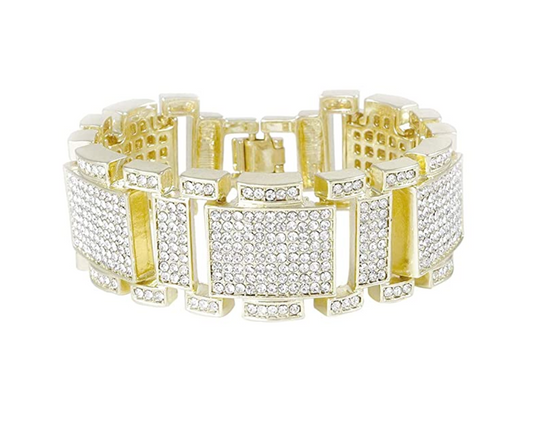 Simulated Diamond Bracelet Large Hip Hop Jewelry Iced Out Silver Bling Gold Silver Color Watch Big Square Bracelet