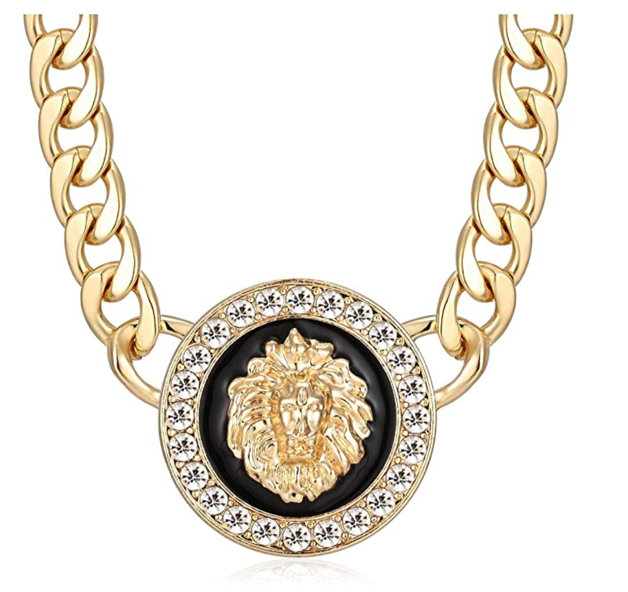 Medusa Lion Medallion Necklace Leo Lion Head Chain Stainless Steel Medusa Lion King Pendant Leo Gold Color Metal Alloy Simulated-Diamond 24in.