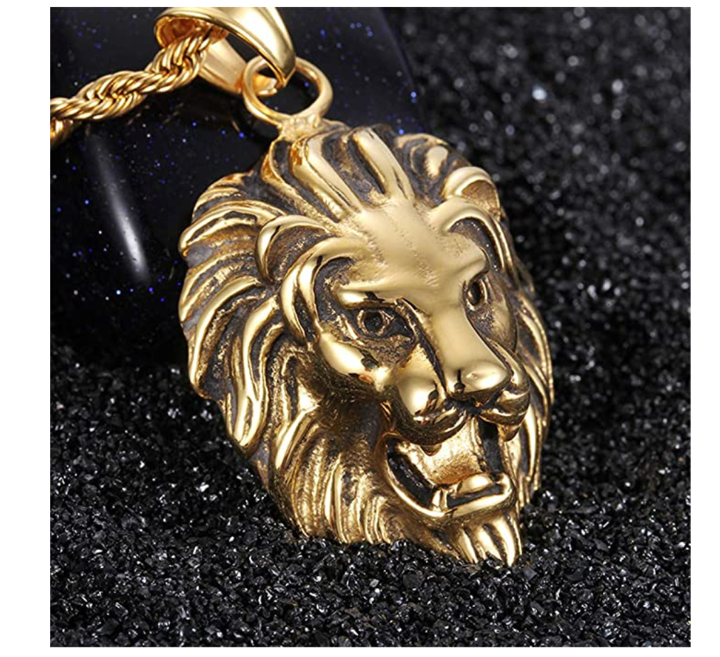 Lion Pendant Lion King Necklace Animal Chain Hebrew Lion Judah African Jewelry Gif Leo Lion Gold Color Metal Alloy 24in.