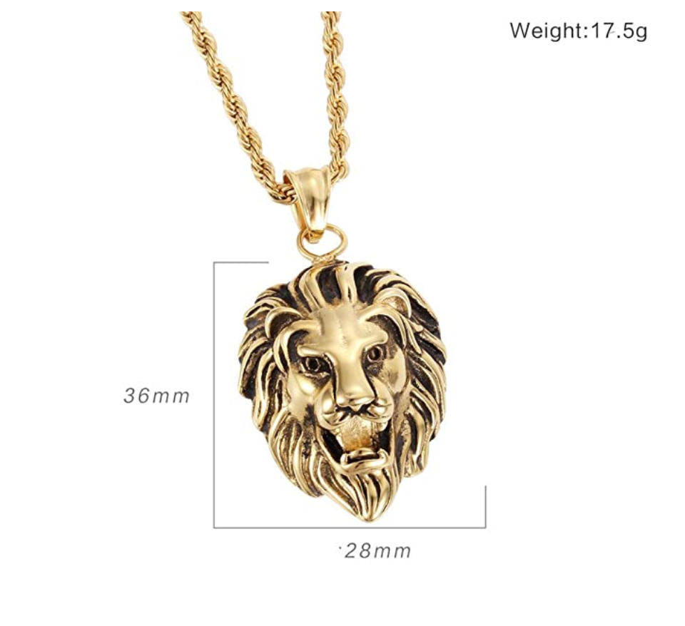 Lion Pendant Lion King Necklace Animal Chain Hebrew Lion Judah African Jewelry Gif Leo Lion Gold Color Metal Alloy 24in.