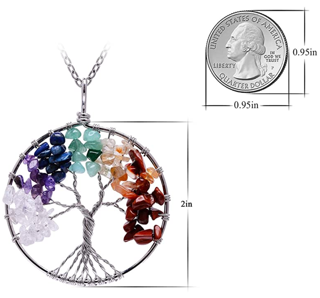 Rainbow Tree of Life Necklace Crystal Charm Gold Kabbalah Reiki Healing Jewelry Jewish Merkaba Yoga Meditation Jewelry Buddhist Silver Tree of Life Chain