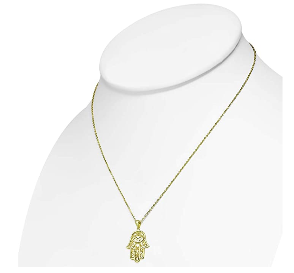 Silver Fatima Necklace Hamsa Hand Gold Evil Eye Lucky Charm Jewish Jewelry Kabbalah Merkaba Muslim Allah Pendant Yoga Meditation 18in.