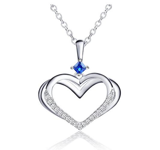 1.5 tcw Silver Blue Sapphire Crystal Heart Jewelry Charm Pendant Love Necklace Diamond Gift 925 Sterling Silver 18in.