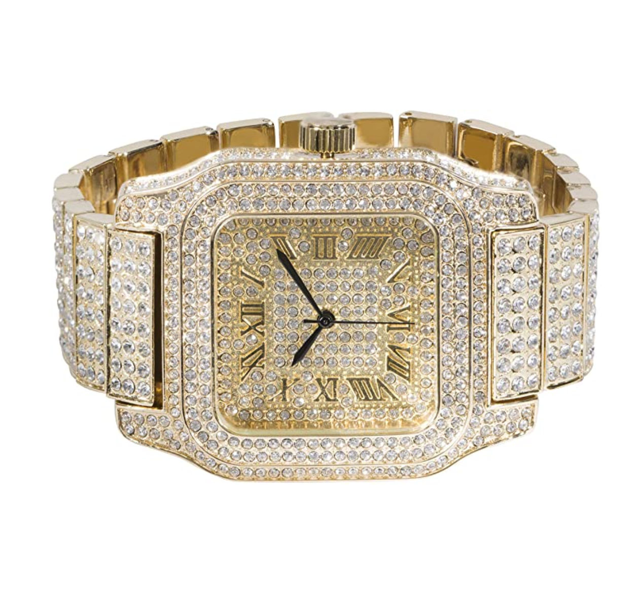 2-Tone Silver Gold Color Watch Simulated Diamonds Bust Down Large Watch Hip Hop Big Face Bling Jewelry 45mm