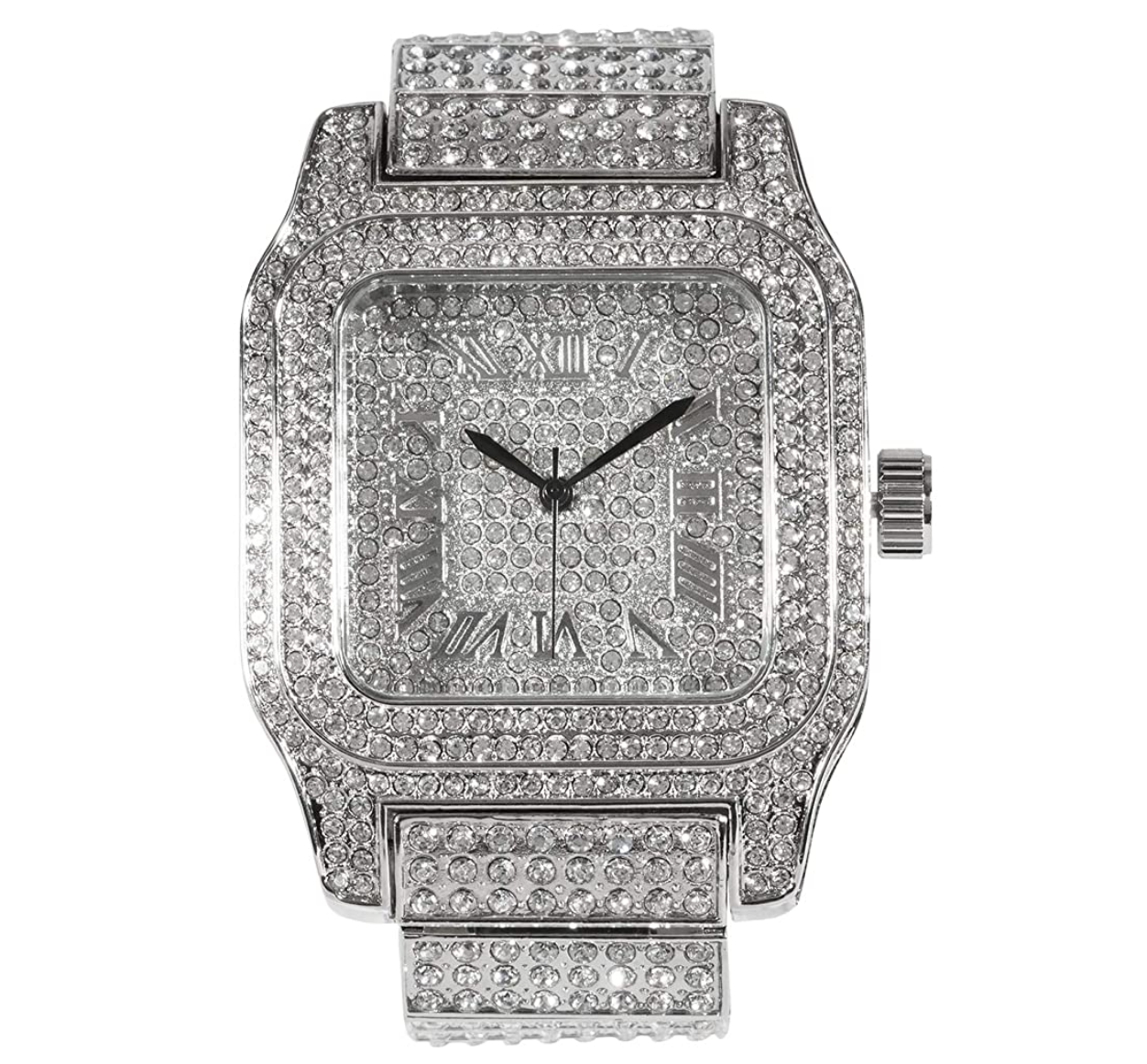 2-Tone Silver Gold Color Watch Simulated Diamonds Bust Down Large Watch Hip Hop Big Face Bling Jewelry 45mm