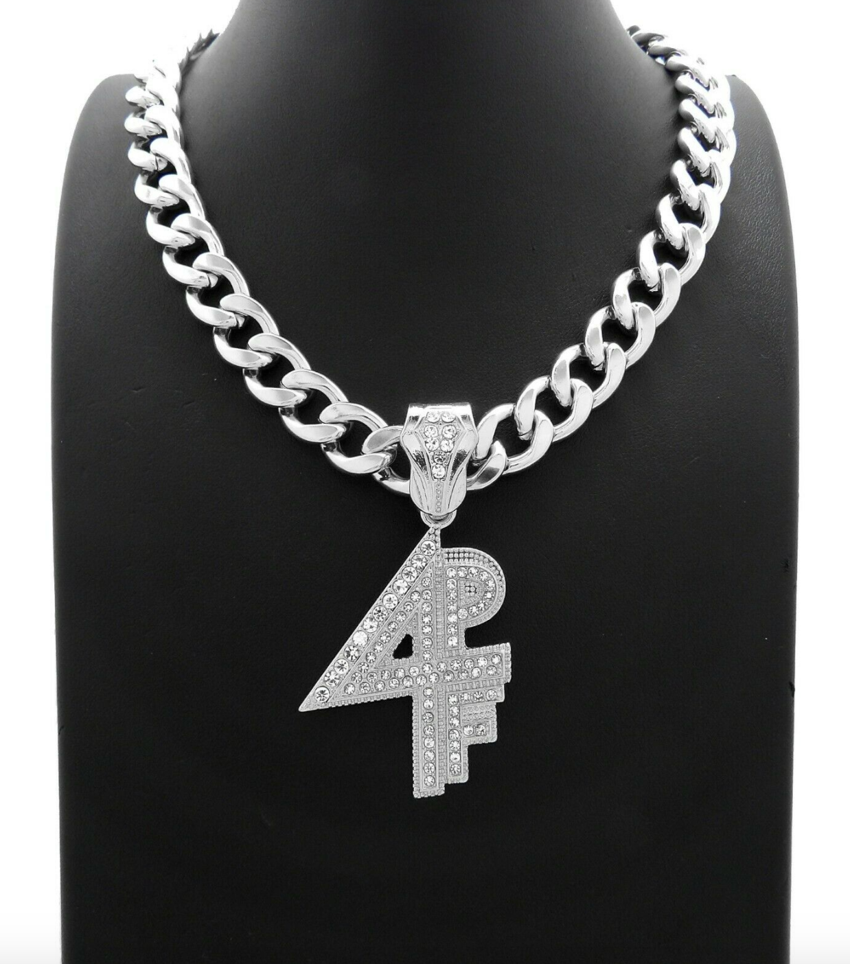 4PF Pendant Necklace Gold Diamond Lil Baby Necklace Silver Hip Hop Cuban Link Chain Iced Out 24in.