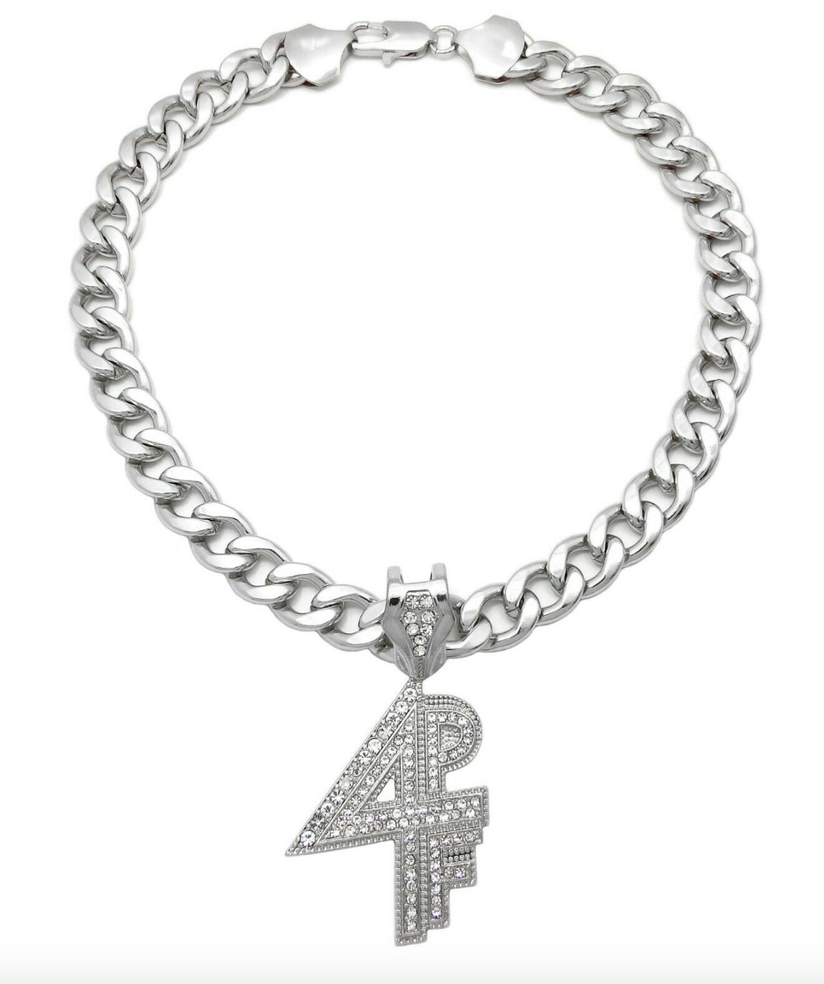 4PF Pendant Necklace Gold Diamond Lil Baby Necklace Silver Hip Hop Cuban Link Chain Iced Out 24in.