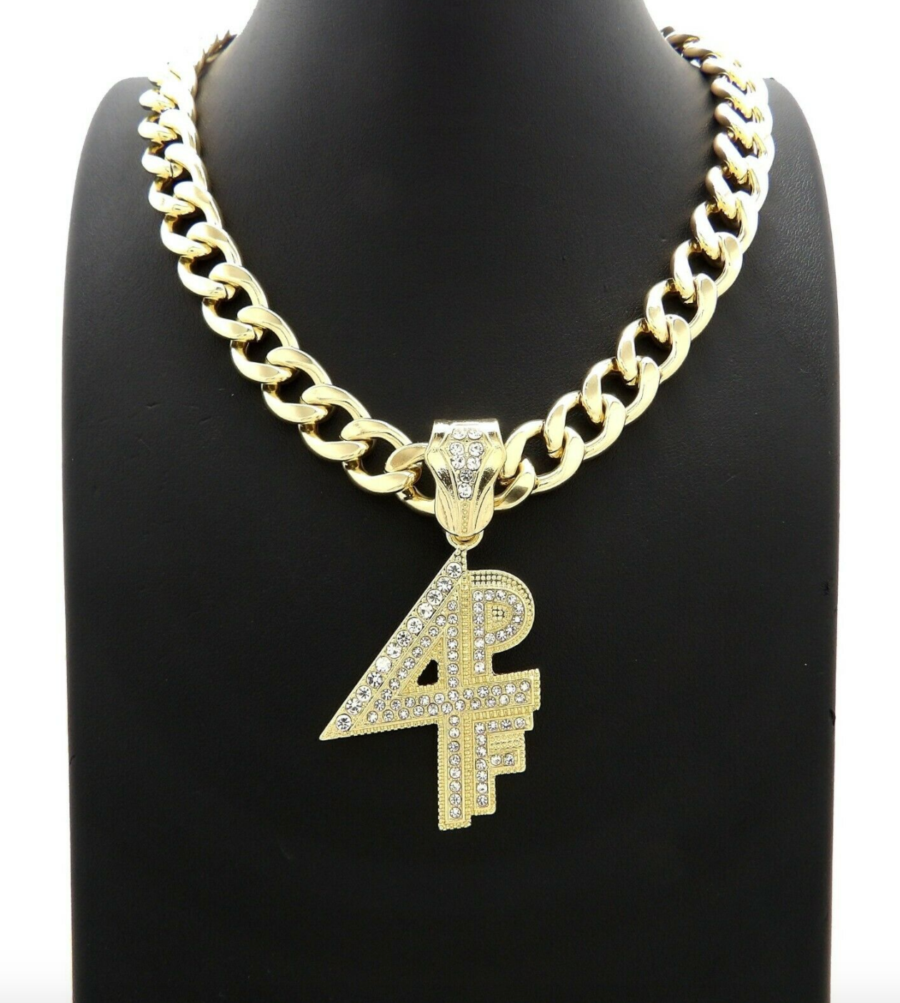 4PF Pendant Necklace Gold Diamond Lil Baby Necklace Silver Hip Hop Cuban Link Chain Iced Out 24in.