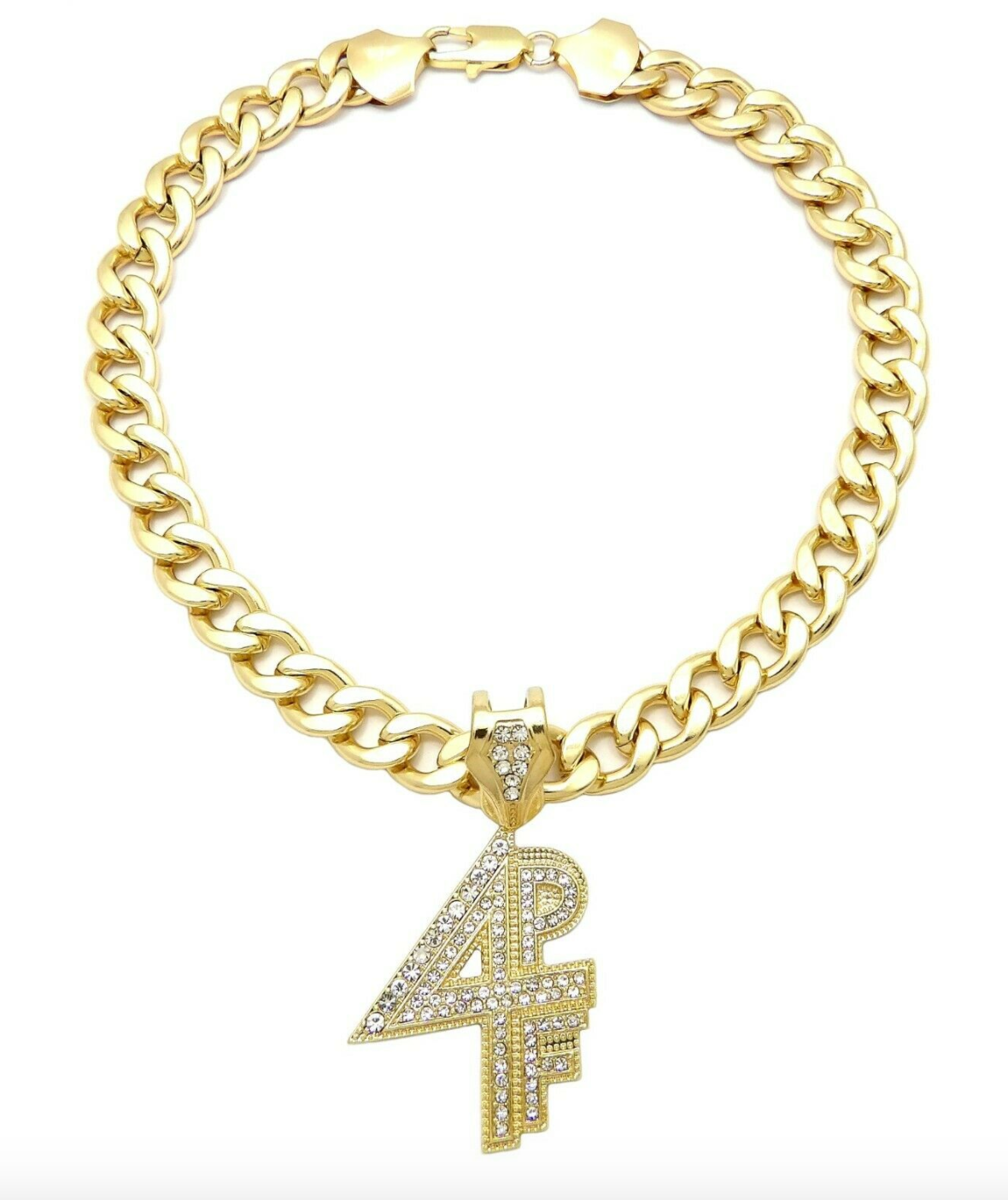 4PF Pendant Necklace Gold Diamond Lil Baby Necklace Silver Hip Hop Cuban Link Chain Iced Out 24in.