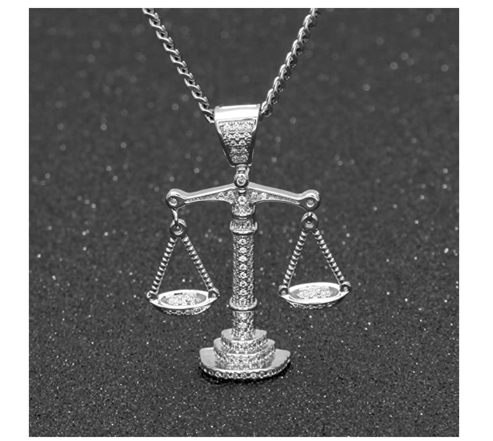 Scales of Justice Pendant Diamond Gold Liberty Hip Hop Libra Necklace Silver Iced Out Libra Scale Chain 24in.