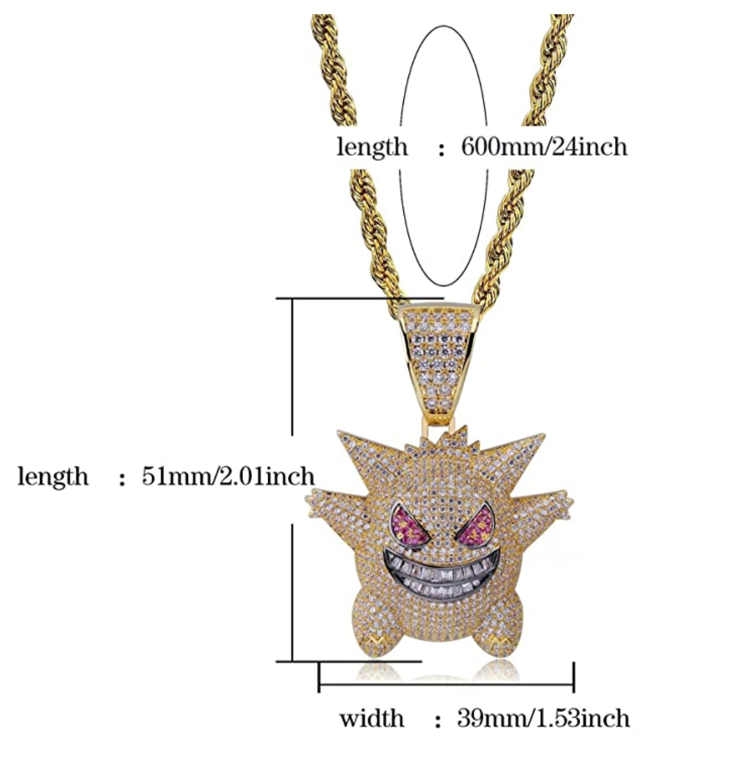 Bubble Monster Pendant Emoji Necklace Cartoon Diamond Chain Iced Out 24in.