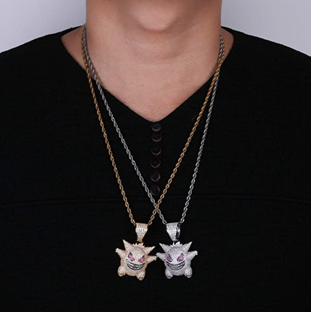Bubble Monster Pendant Emoji Necklace Cartoon Diamond Chain Iced Out 24in.