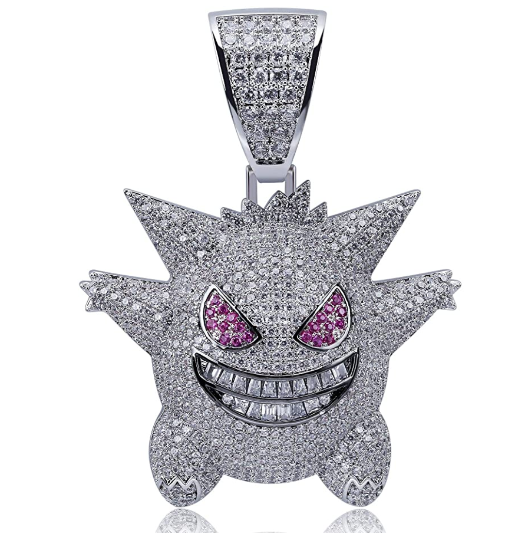 Bubble Monster Pendant Emoji Necklace Cartoon Diamond Chain Iced Out 24in.