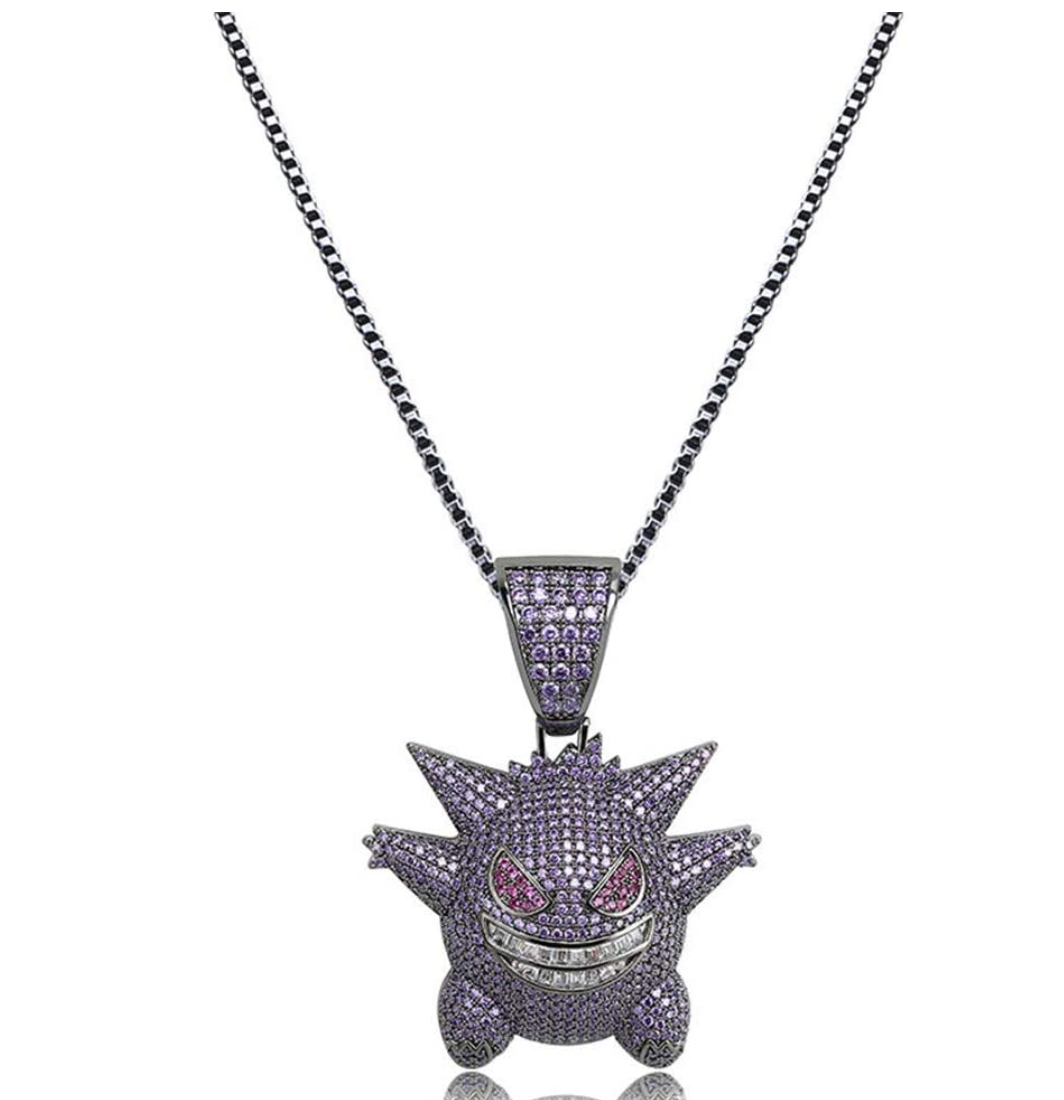 Bubble Monster Pendant Emoji Necklace Cartoon Diamond Chain Iced Out 24in.