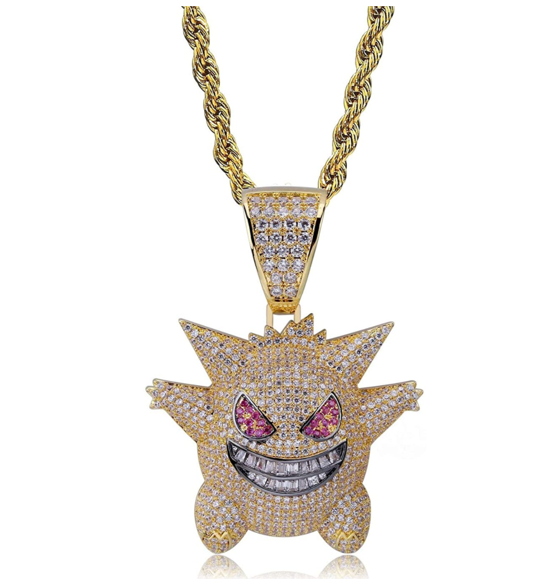 Bubble Monster Pendant Emoji Necklace Cartoon Diamond Chain Iced Out 24in.