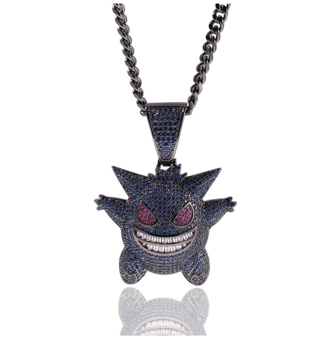 Bubble Monster Pendant Emoji Necklace Cartoon Diamond Chain Iced Out 24in.