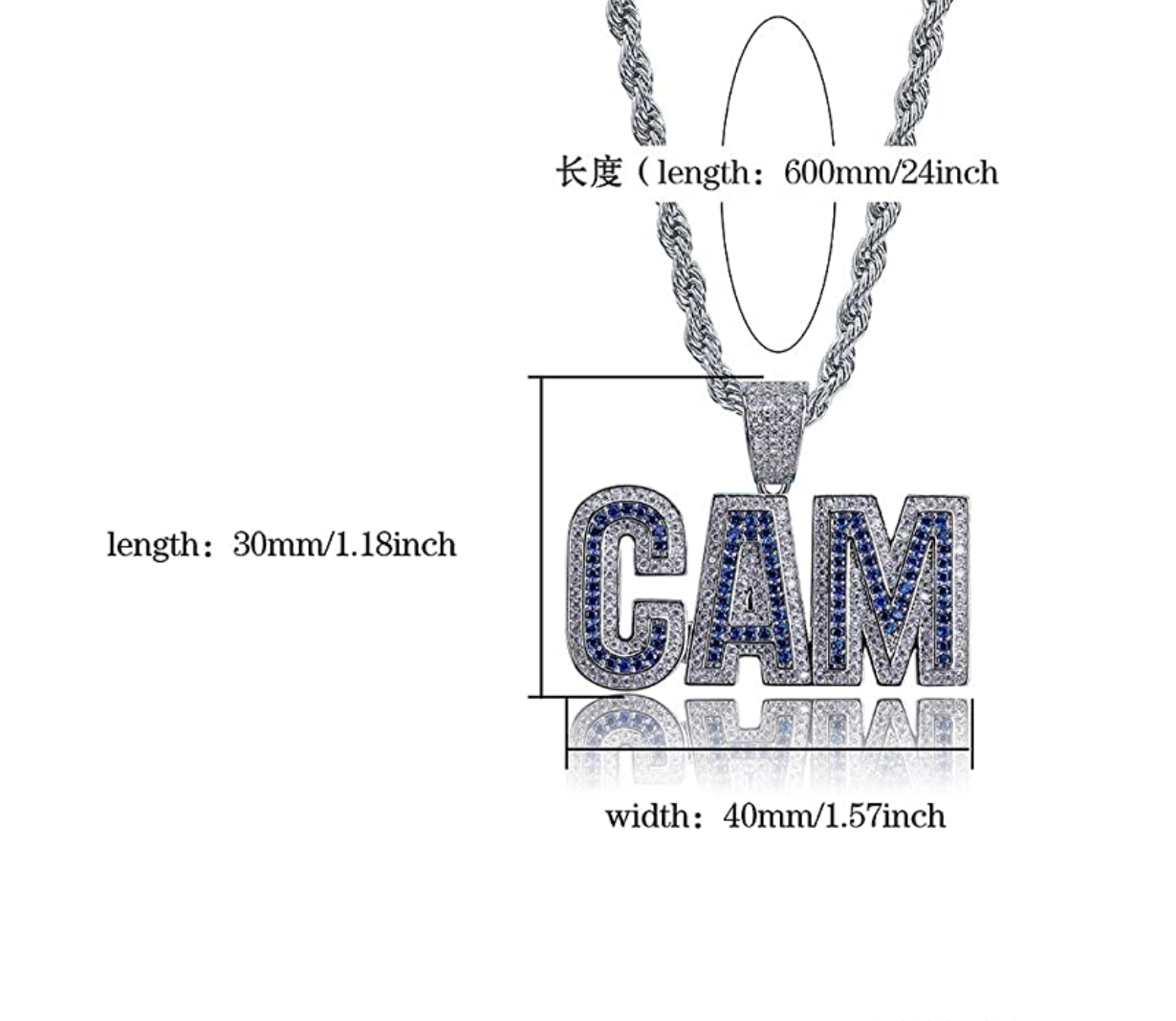 CAM Pendant Rapper CAM Necklace Simulated Diamond CAM Chain Iced Out 24in.