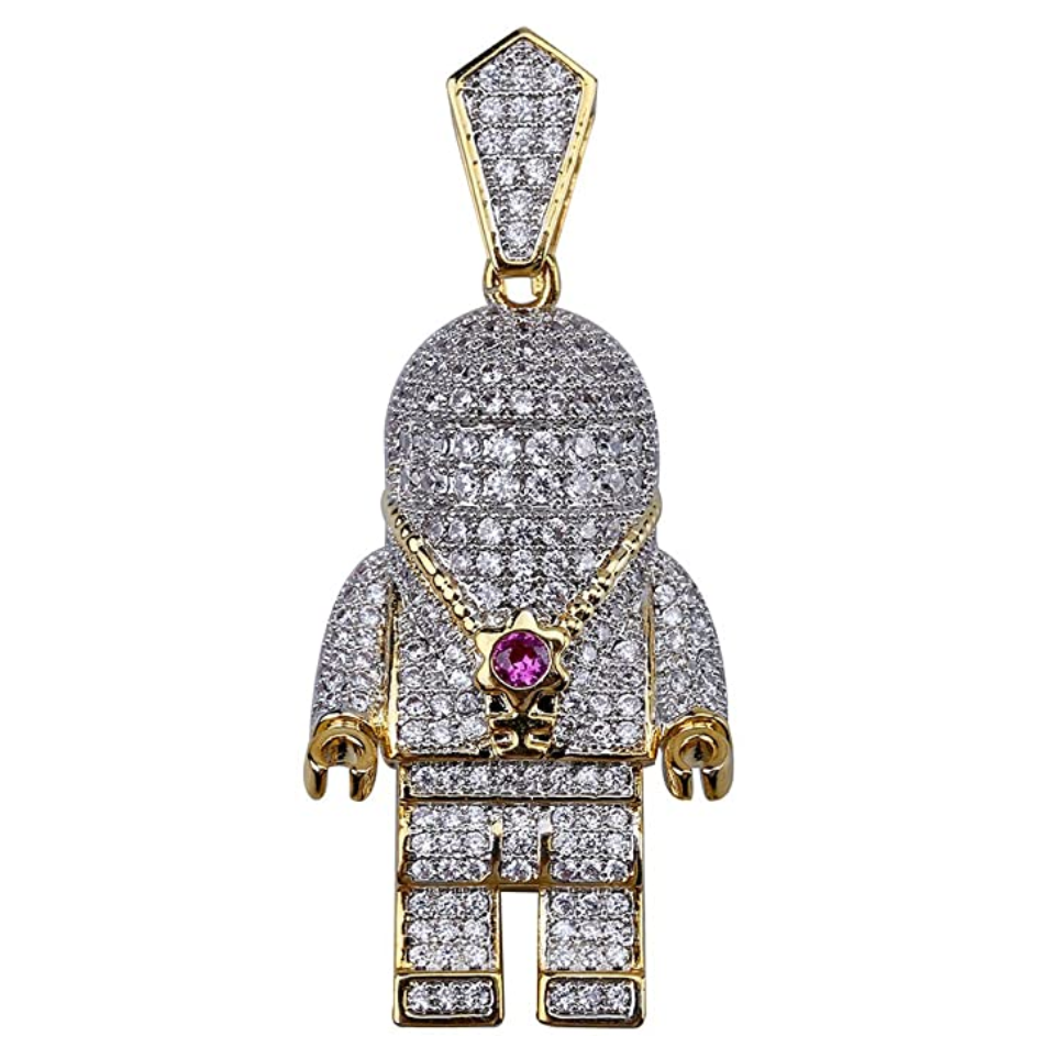 NASA Astronaut Pendant Cartoon Diamond Spaceship Rocketship Hip Hop Astronaut Necklace Space Iced Out Chain Silver Gold Color Metal Alloy 24in.
