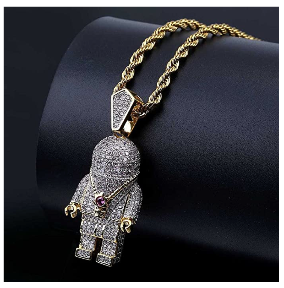 NASA Astronaut Pendant Cartoon Diamond Spaceship Rocketship Hip Hop Astronaut Necklace Space Iced Out Chain Silver Gold Color Metal Alloy 24in.