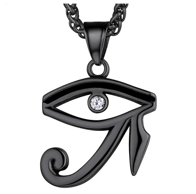 Eye of Ra Pendant Gold African Jewelry Egyptian Necklace Silver Eye of Ra Chain Horus Eye Stainless Steel 24in.