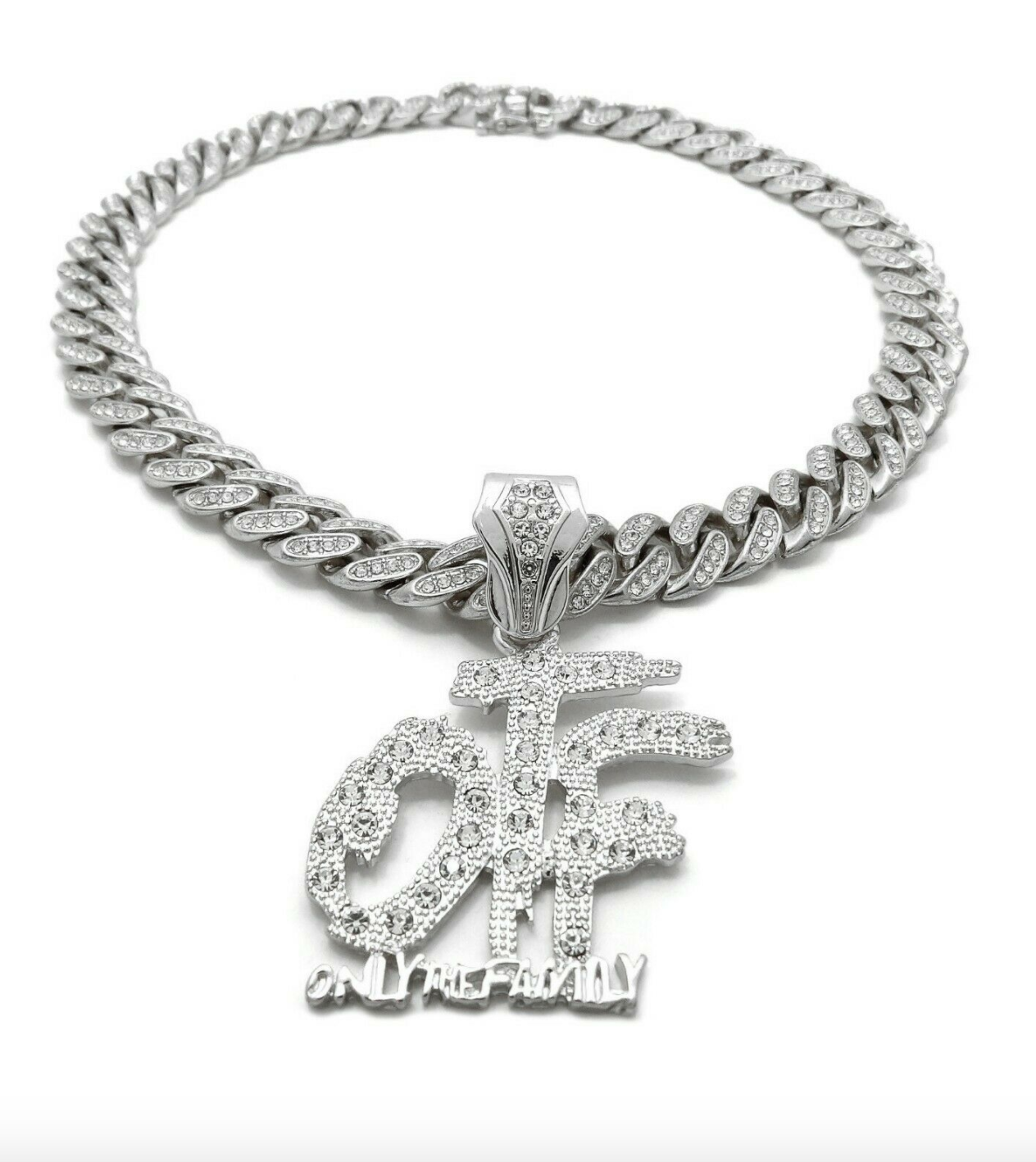 Rapper Necklace Pendant Chain Hip Hop Rapper Simulated Diamond Iced Out Cuban Link 18in.