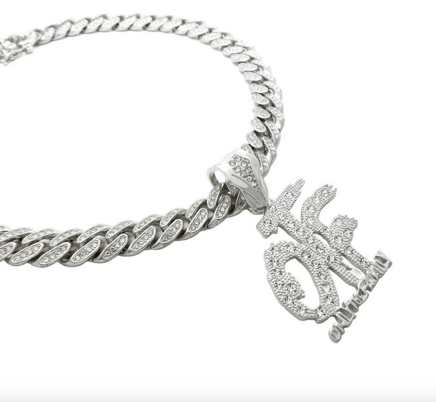 Rapper Necklace Pendant Chain Hip Hop Rapper Simulated Diamond Iced Out Cuban Link 18in.