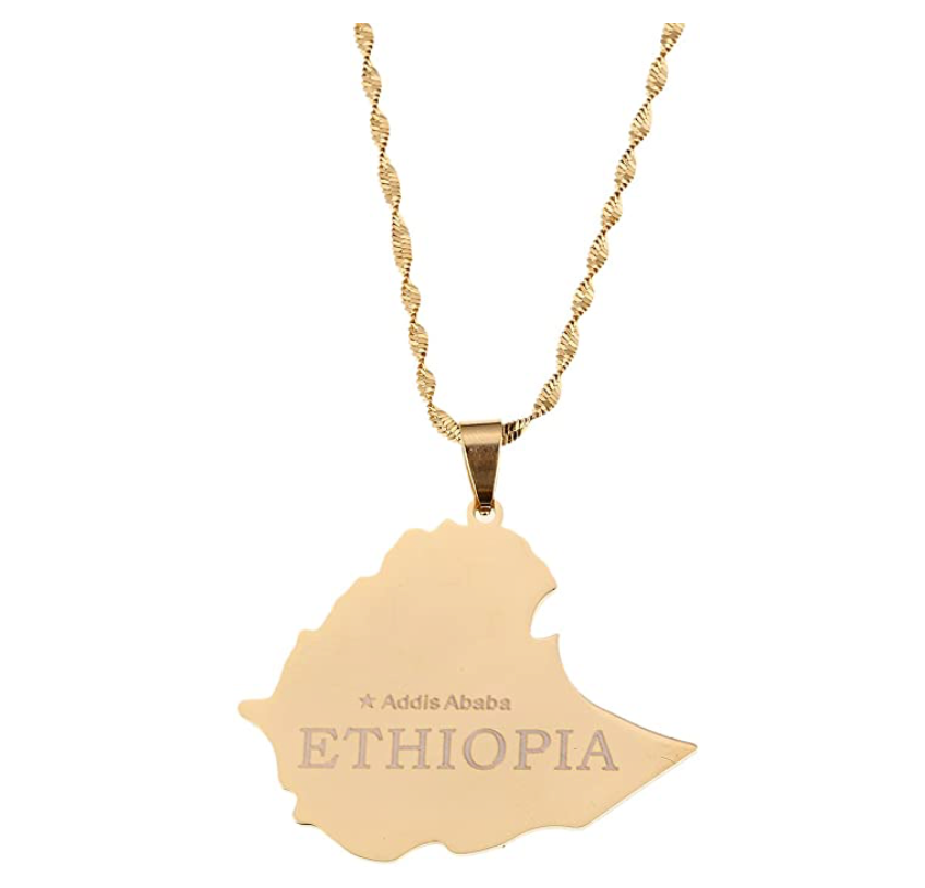Ethiopia Pendant Gold Color Metal Alloy Ethiopia Chain African Jewelry Ethiopian Necklace 20in.