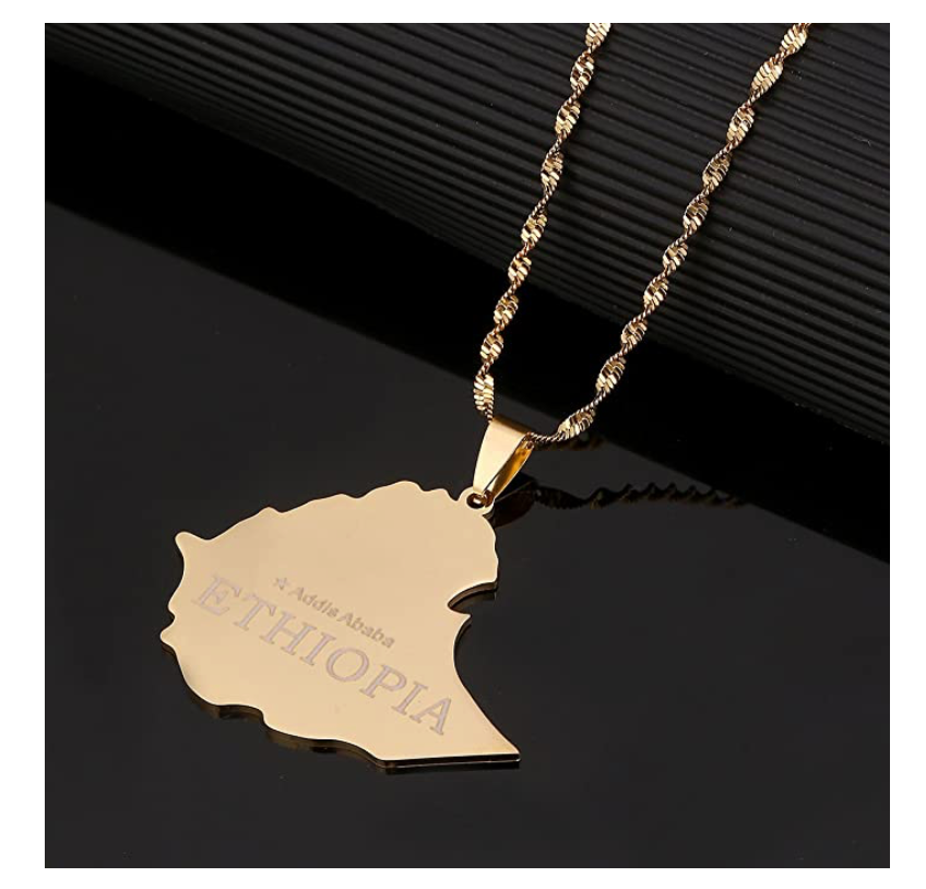 Ethiopia Pendant Gold Color Metal Alloy Ethiopia Chain African Jewelry Ethiopian Necklace 20in.